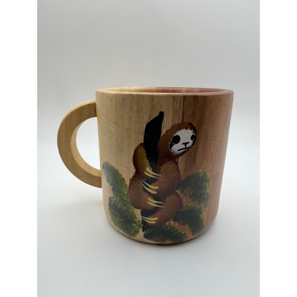 Costa Rica Handcrafted Wooden Sloth Coffee Maker Chorreador Stand and Mug Set - Picture 3 of 7